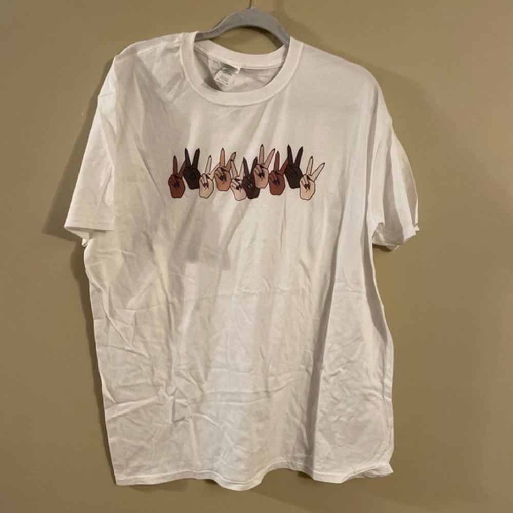 Mens Graphic Peace Sign White Novelty Tee Size XL